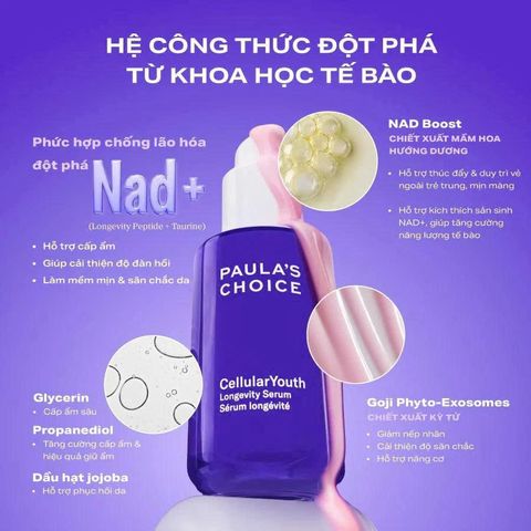Paula's Choice NAD+ CellularYouth Serum 30ml tinh chất chăm sóc da chuyên sâu, giúp giảm nếp nhăn, tăng độ săn chắc và hỗ trợ duy trì làn da tươi trẻ dài lâu.