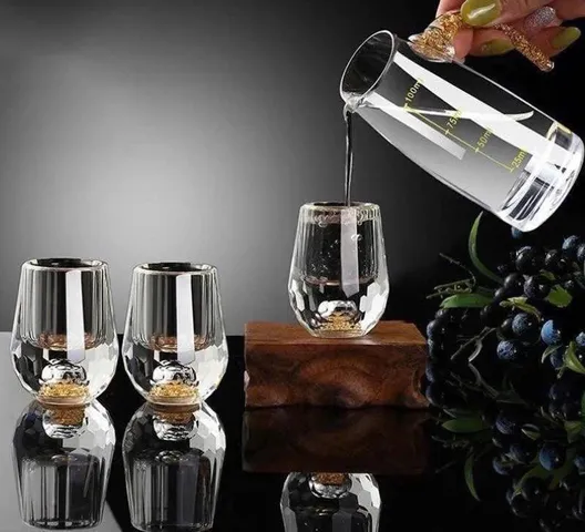 Bộ bình chén rượu pha lê mắt trâu vàng 24k