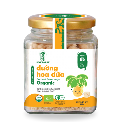 Đường Hoa Dừa Organic Sokfarm 160g - Ngọt Tự Nhiên, Thay Thế Đường Tinh Luyện, Phù Hợp Với Trẻ Em, Người Ăn Kiêng, Chất Lượng Cao Việt Nam