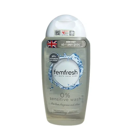 Femfresh 0% Sensitive Wash 250ml - Dung Dịch Vệ Sinh Phụ Nữ An Toàn Cho Da Nhạy Cảm, Cảm Giác Tươi Mát Suốt 24 Giờ