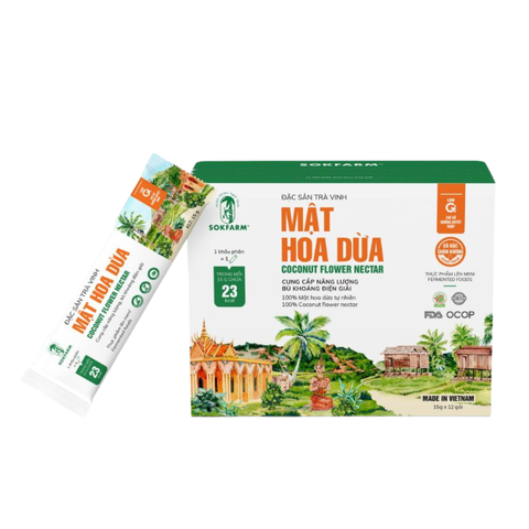 Mật Hoa Dừa Sokfarm Hữu Cơ - Hộp 12 Gói x 15g, Thay Thế Đường Tinh Luyện, Tự Nhiên, Thơm Ngon, Giàu Khoáng Chất, Phù Hợp Với Người Tiểu Đường