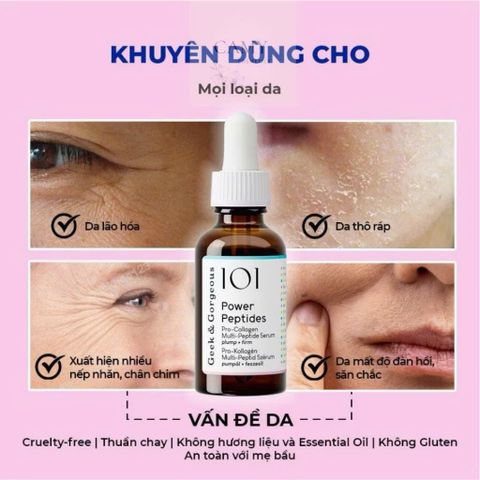 (Châu Âu) Tinh Chất Kích Thích Tăng Sinh Collagen, Giảm Nếp Nhăn, Phục Hồi Geek & Gorgeous Power Peptides