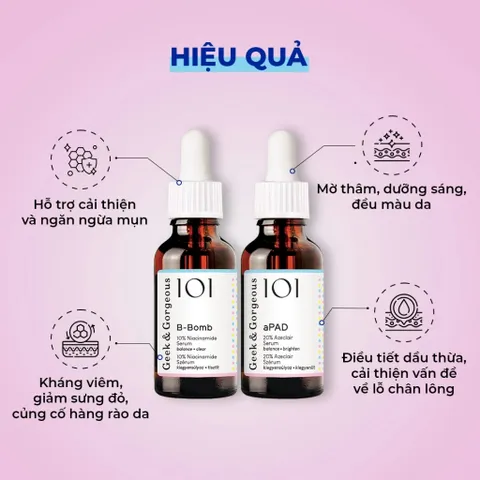 (Châu Âu) Bộ Đôi Tinh Chất Hỗ Trợ Giảm Mụn Mờ Thâm, Dưỡng Da Sáng Khỏe Geek & Gorgeous B-Bomb