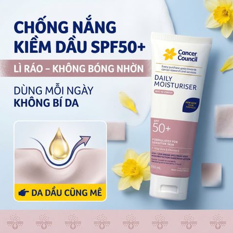 Kem Chống Nắng Kiềm Dầu Cancer Council Daily Moisturiser Matte Finish SPF50+ 150ml Lì Ráo