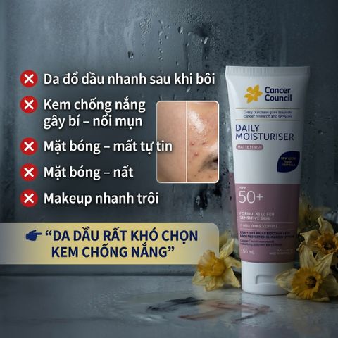Kem Chống Nắng Kiềm Dầu Cancer Council Daily Moisturiser Matte Finish SPF50+ 150ml Lì Ráo