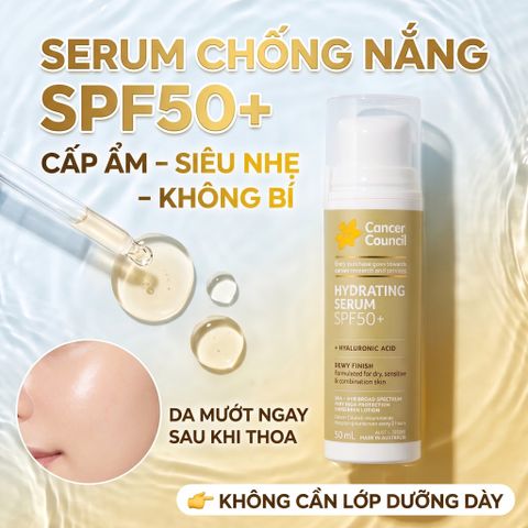 Serum Chống Nắng Cancer Council Hydrating Serum SPF50+ 50ml Cấp Ẩm Siêu Nhẹ Không Bí Da