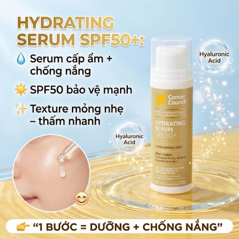 Serum Chống Nắng Cancer Council Hydrating Serum SPF50+ 50ml Cấp Ẩm Siêu Nhẹ Không Bí Da