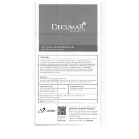 Gel ngừa mụn, mờ thâm sẹo Nano Curcumin Decumar - Tuýp 20g