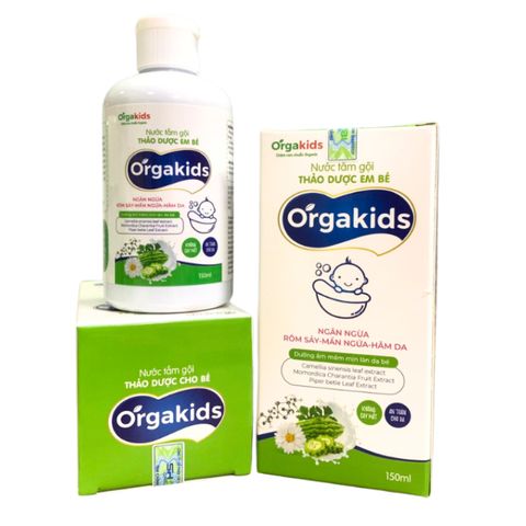 Nước tắm gội Thảoo dượcc em bé Orgakids Ngăn ngừa rôm sảy, mẩn ngứa, hăm da - Chai 150ml