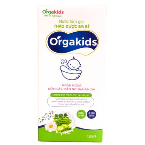 Nước tắm gội Thảoo dượcc em bé Orgakids Ngăn ngừa rôm sảy, mẩn ngứa, hăm da - Chai 150ml