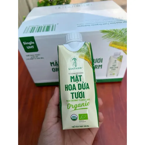[Hoả Tốc HCM] Thùng 12 hộp mật hoa dừa tươi Organic sokfarm 330ml - mật hoa dừa tiệt trùng UHT