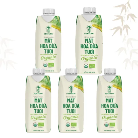 [Hoả tốc HCM] Combo 5 hộp mật hoa dừa tươi Sokfarm dòng tiệt trùng UHT 330ml