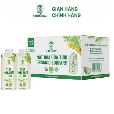 Hỏa tốc HCM - Combo 2 hộp mật hoa dừa tươi Sokfarm tiệt trùng UHT 330ml