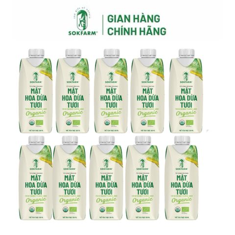 [Hoả tốc HCM] Combo 10 Hộp Mật hoa dừa tươi Organic Sokfarm 330ml