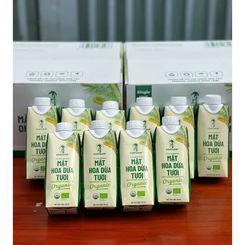 [Hoả tốc HCM] Combo 10 Hộp Mật hoa dừa tươi Organic Sokfarm 330ml