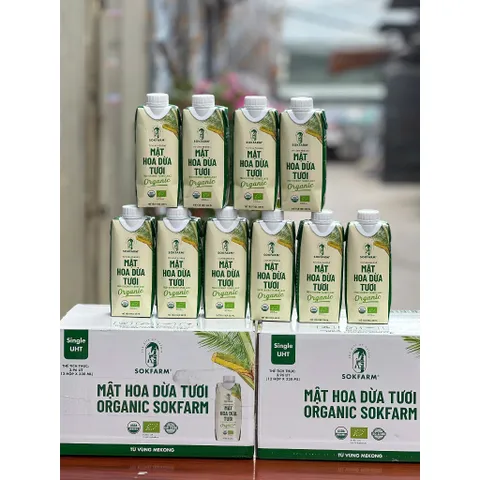 [Hoả tốc HCM] Combo 10 Hộp Mật hoa dừa tươi Organic Sokfarm 330ml