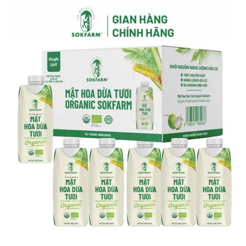 Hỏa tốc HCM - Combo 6 hộp mật hoa dừa tươi Sokfarm dòng tiệt trùng 330ml - mật hoa dừa UHT