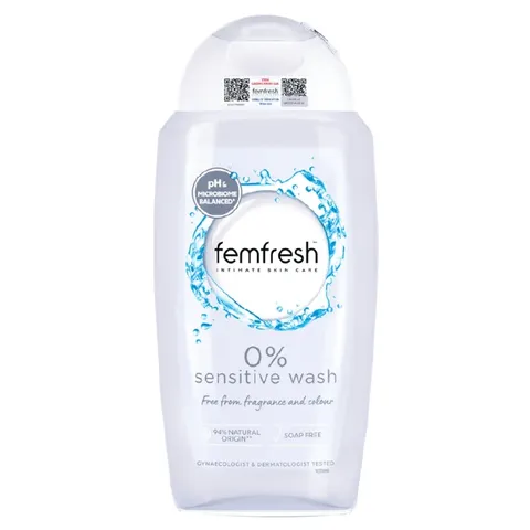 Femfresh 0% Sensitive Wash - Dung Dịch Vệ Sinh Phụ Nữ Da Nhạy Cảm 250ml - Dịu Nhẹ, Không Hương Liệu, Cho Cảm Giác Tươi Mát 24h