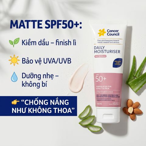 Kem Chống Nắng Kiềm Dầu Cancer Council Daily Moisturiser Matte Finish SPF50+ 150ml Lì Ráo 656745