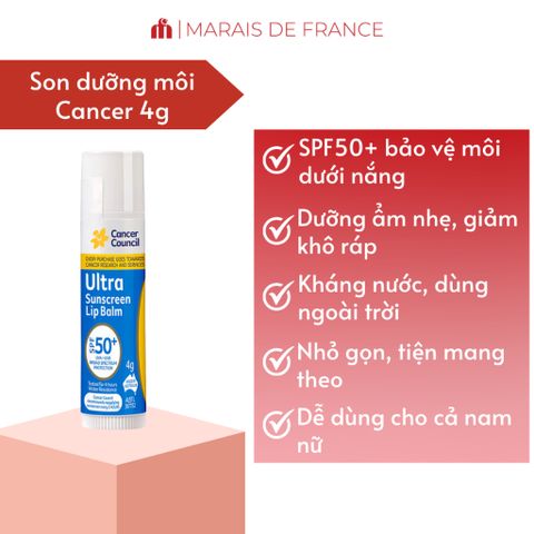 Son Dưỡng Môi Chống Nắng Cancer Council Ultra Sunscreen Lip Balm SPF50+ 4g Bảo Vệ Môi Khỏi UV 656750