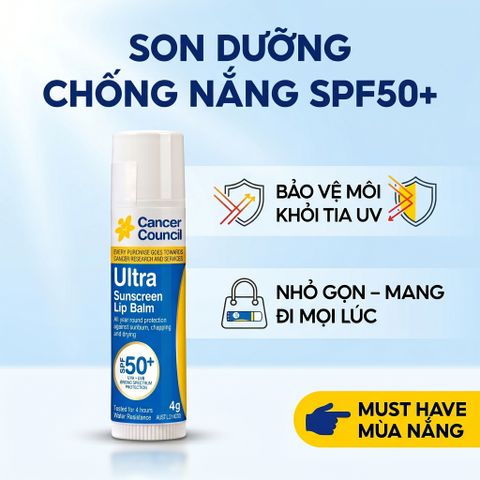 Son Dưỡng Môi Chống Nắng Cancer Council Ultra Sunscreen Lip Balm SPF50+ 4g Bảo Vệ Môi Khỏi UV 656750
