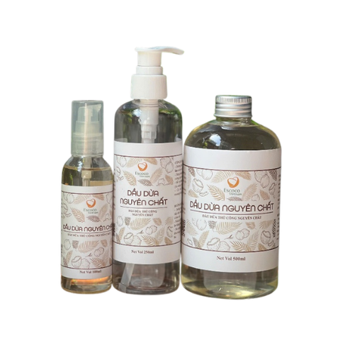 Dầu Dừa Thủ Công Escoco 100ml/250ml/500ml - Dưỡng Ẩm Da, Tóc Mềm Mượt, Tẩy Trang Tự Nhiên, An Toàn Cho Da Nhạy Cảm