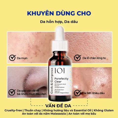(Châu Âu) Tinh Chất 2% BHA Làm Sạch Lỗ Chân Lông, Cải Thiện Mụn, Giảm Dầu Geek & Gorgeous Porefectly Clear