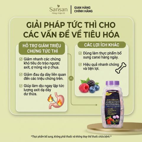 Kẹo nhai Antacid Kirkland Signature hương vị quả mọng  265 viên - Nội địa Mỹ
