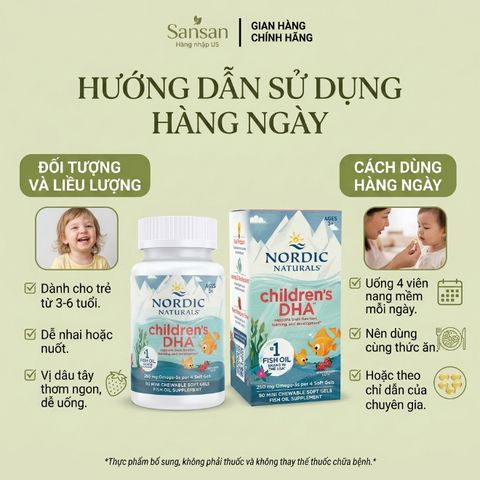 TPBVSK Viên nhai Nordic Naturals Children's DHA vị dâu 90 viên & 120 viên cho bé 3+ tuổi - Nội địa Mỹ