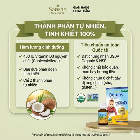 TPBVSK Vitamin D Baby Ddrops cho bé 0-12 tháng 60 giọt & 90 giọt - Nội địa Mỹ
