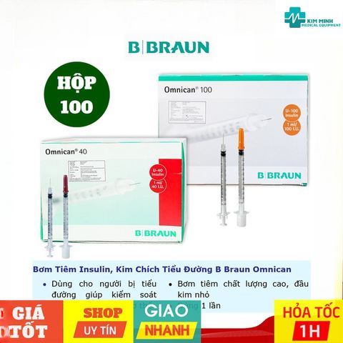 [HỘP 100] Bơm Tiêm Insulin, Kim Chích Tiểu Đường B Braun Omnican U40 | Kim đầu đỏ