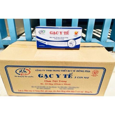 ( HOẢ TỐC HCM ) Thùng 10 hộp Gạc Y Tế 10x10x8 Lớp Đông Pha 1000 miếng (Hình 2 Con Nai) - Siêu Tiết Kiệm