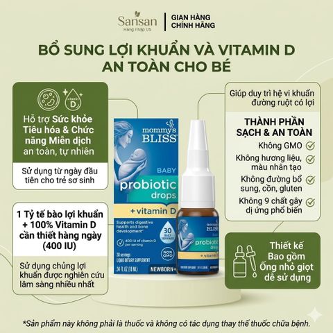 TPBVSK Mommy's Bliss Baby Probiotics Drops với Vitamin D men vi sinh cho bé 10ml - Nội địa Mỹ