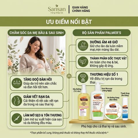 Bộ sản phẩm chăm sóc da trước và sau sinh Palmer's Cocoa Butter 4 món - Nội địa Mỹ