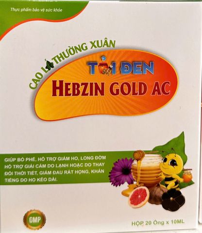 cao lá thường xuân tỏi đen HEBZIN GOLD AC  ( hộp 20 gói x10ml) giảm ho, viêm họng