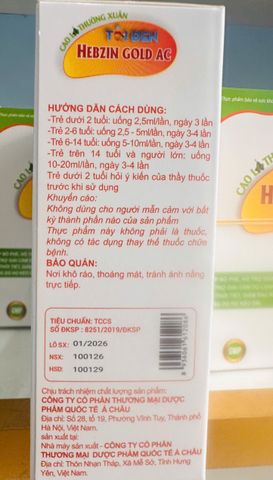 cao lá thường xuân tỏi đen HEBZIN GOLD AC  ( hộp 20 gói x10ml) giảm ho, viêm họng