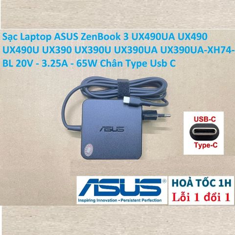 Sạc Laptop ASUS ZenBook 3 UX490UA UX490 UX490U UX390 UX390U UX390UA UX390UA-XH74-BL 20V - 3.25A - 65W Chân Type Usb C 657260