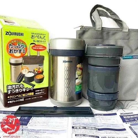 Hộp cơm giữ nhiệt 3 ngăn Zojirushi SL-NC09-ST 0.84L sản xuất tại Thái Lan, bảo hành giữ nhiệt 1 năm