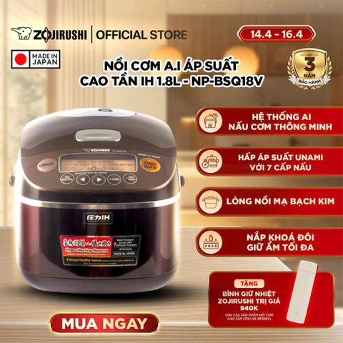 Nồi Cơm Điện Áp Suất Cao Tần Zojirushi 0.5 Lít, Bảo Hành 3 Năm Chính Hãng - NP-RLQ05-TD