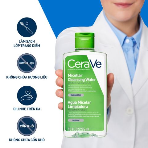 (295ml) Nước tẩy trang Cerave Micellar Cleansing Water siêu nhẹ và hydrat hóa chính hãng
