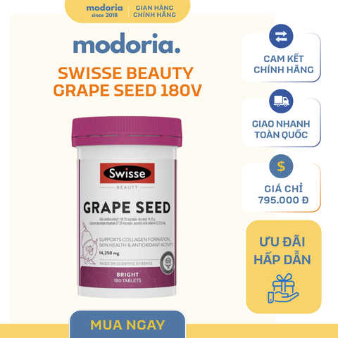  [modoria.] Viên Uống Tinh Chất Hạt Nho Swisse Beauty Grape Seed 14,250mg 180 viên Úc