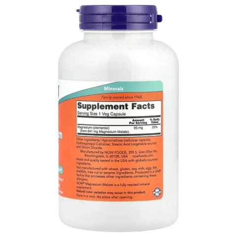 Viên uống bổ sung Magnesium (Magie) Malate 95mg_CAP NOW Mỹ – Tăng Năng Lượng, Giảm Mệt Mỏi, Chuột Rút
