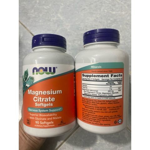 Viên uống NOW Magnesium (magie) Citrate – Hỗ trợ thần kinh, cơ bắp & giấc ngủ