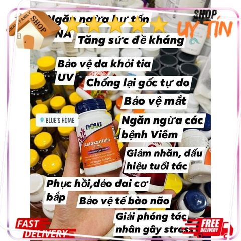 Viên uống ASTAXANTHIN viên chống oxy hoá Trẻ hoá cơ thể chống lão hoá NOW Astaxanthin 4mg