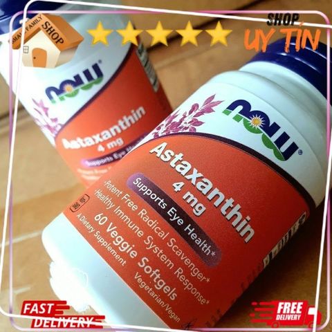 Viên uống ASTAXANTHIN viên chống oxy hoá Trẻ hoá cơ thể chống lão hoá NOW Astaxanthin 4mg