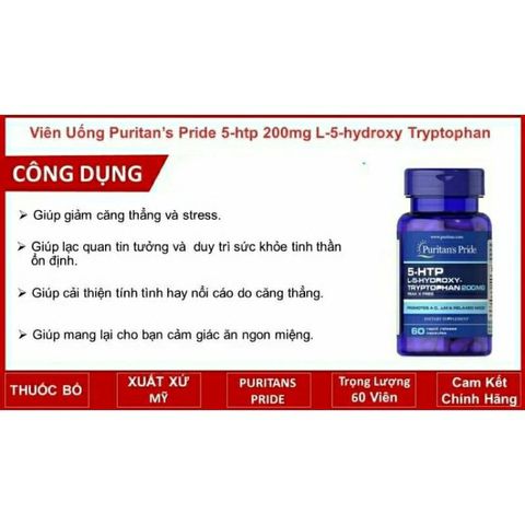 Viên Uống Hỗ Trợ Tình Trạng Căng Thẳng Stress, Mất Ngủ 5-HTP Puritan's Pride
