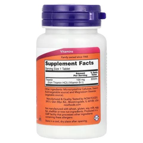 Viên uống NOW Vitamin B1 100mg 100 viên– Hỗ Trợ Thần Kinh & Tăng Cường Năng Lượng