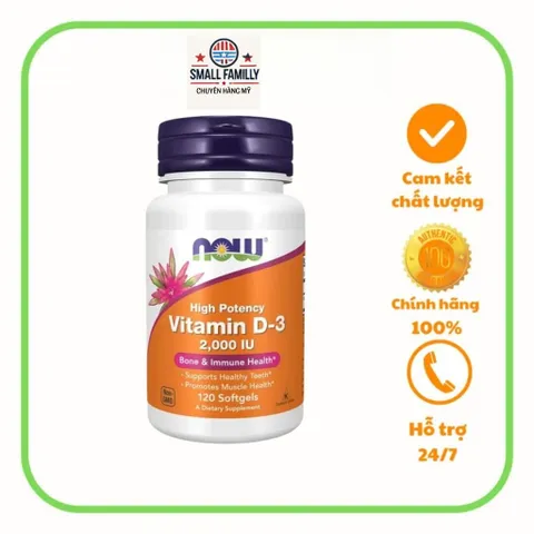 Viên uống NOW Vitamin D-3 2000 IU giúp tăng cường sức đề kháng, miễn dịch, hỗ trợ sức khỏe tim mạch