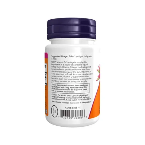 Viên uống NOW Vitamin D-3 2000 IU giúp tăng cường sức đề kháng, miễn dịch, hỗ trợ sức khỏe tim mạch