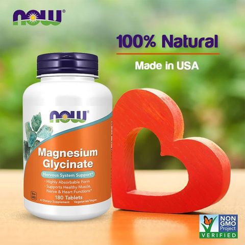Viên NOW Magnesium Glycinate bổ sung magie hỗ trợ sức khỏe tim mạch, giảm stress